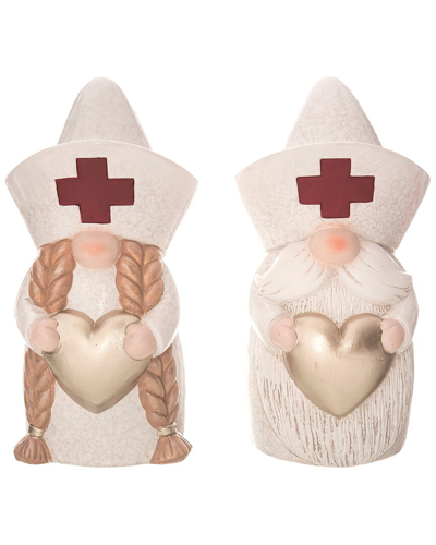 Transpac Set Of 2 Ceramic White Christmas Large Medical Gnome