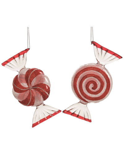 Transpac Set Of 2 Glass Multicolor Christmas Peppermint Candy Ornaments