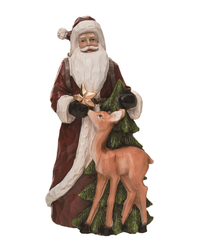 Transpac Resin 11.5in Multicolor Christmas Carved Santa & Deer Figurine