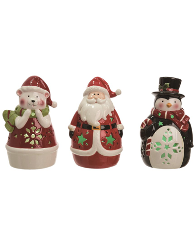 Transpac Set Of 3 Ceramic Multicolor Christmas Light Up Character