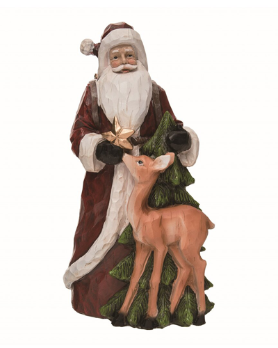 Transpac Resin 11.5in Multicolor Christmas Carved Santa & Deer Figurine