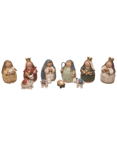 Transpac Set Of 10 Resin Multicolor Christmas Carved Nativity Figurines