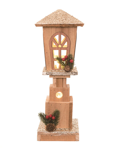 Transpac Wood 16.93in Multicolor Christmas Light Up Rustic Lantern