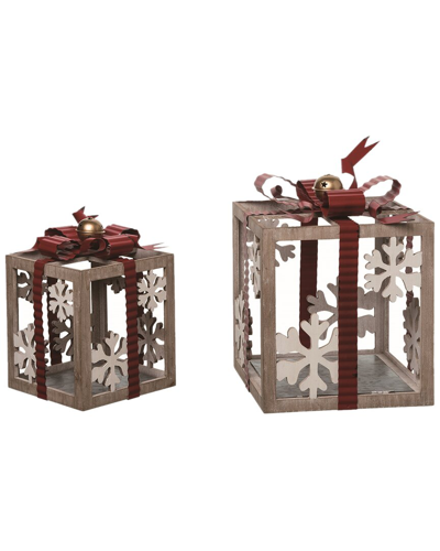 Transpac Set Of 2 Wood 11in Multicolor Christmas Present Box Decor