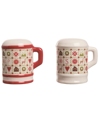 Transpac Set Of 2 Ceramic 2.75in Multicolor Christmas Quilted Canisters Salt & Pepper Shaker