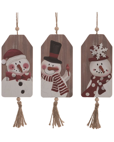 Transpac Set Of 3 Wood Multicolor Christmas Snowman Tag Decor