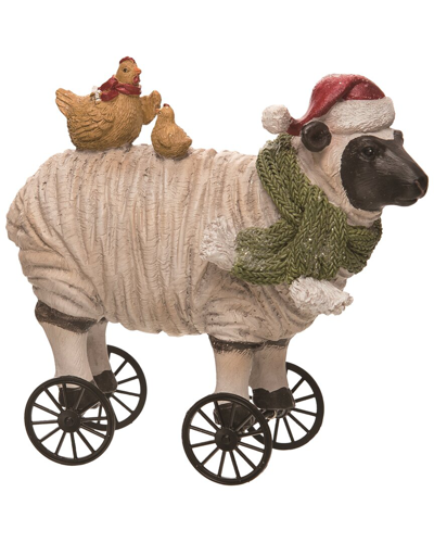 Transpac Resin 5.71in Multicolor Christmas Wheeled Sheep Farm Christmas Figurine