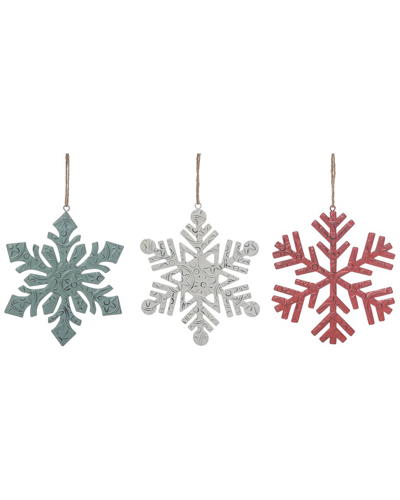 Transpac Set Of 3 Metal 7.48in Multicolored Christmas Snowflake Ornament