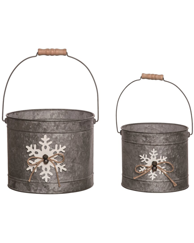 Transpac Set Of 2 Metal 9.5in Gray Christmas Buckets With Dimensional Snowflake In Grey