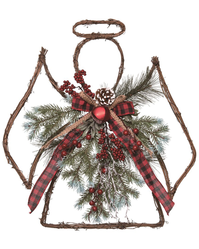 Transpac Artificial 20in Multicolor Christmas Twig Angel Decor With Buffalo Check Bow