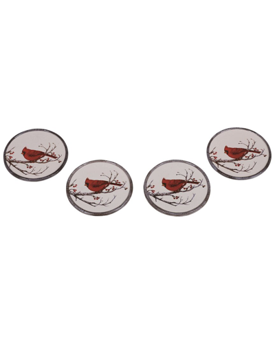 Transpac Set Of 4 Dolomite 4.25in Multicolor Christmas Woodland Cardinal Coaster