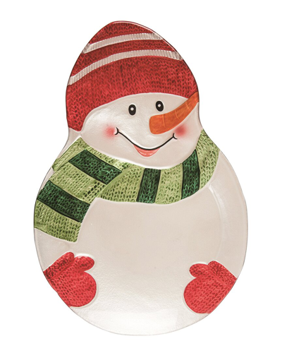 Transpac Glass 14.96in Multicolor Christmas Snowman Platter