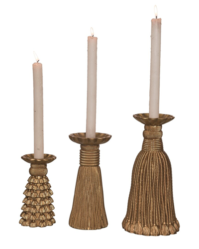 Transpac Set Of 3 Resin 10in Gold Christmas Tassel Candle Holder