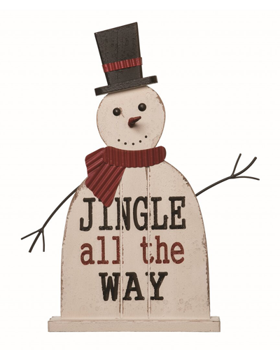 Transpac Wood White Christmas Jingle All The Way Snowman Decor