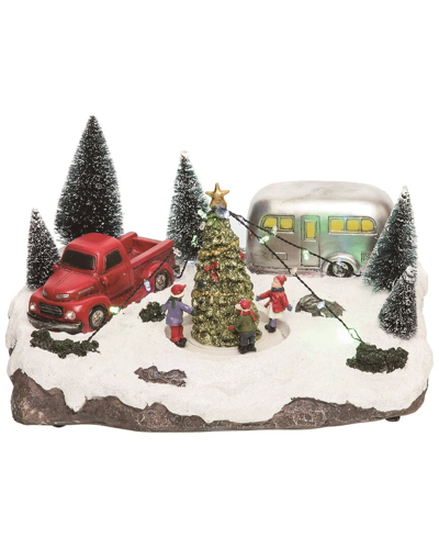 Transpac Resin 11.5in Multicolor Christmas Light Up Musical Camper Christmas Scene In White