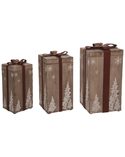 Transpac Set Of 3 Wood 16.25in Brown Christmas Rustic Present Boxes