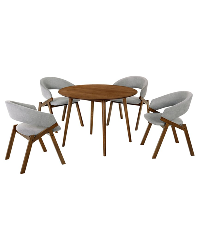 Armen Living Arcadia And Talulah 42in Round Wood 5pc Dining Set In Brown