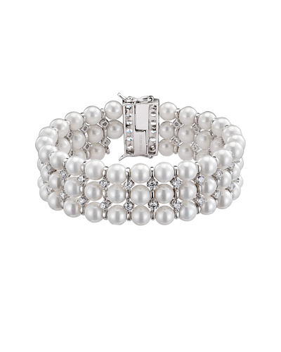 Genevive Silver Pearl Stretch Bracelet