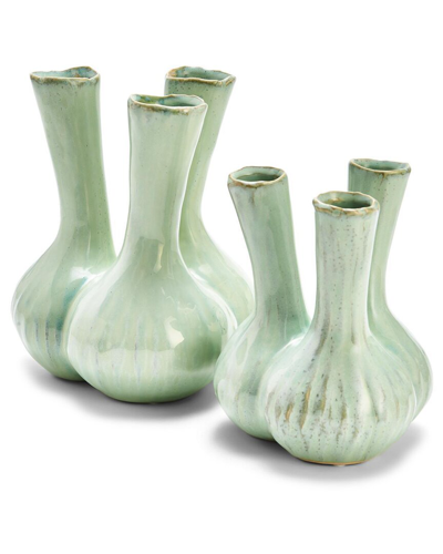 Two's Company Set Of Two 3-stem Ceramic Vases In Blue