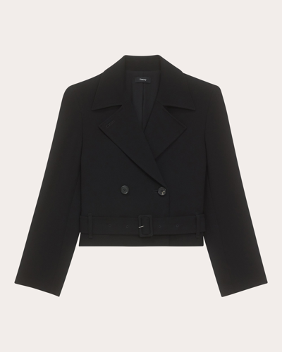 Theory Double-breasted Admiral Crepe Crop Trench Coat In Black