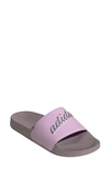 Adidas Originals Adilette Shower Slide Sandal In Fig/ Silver Met./ Lilac