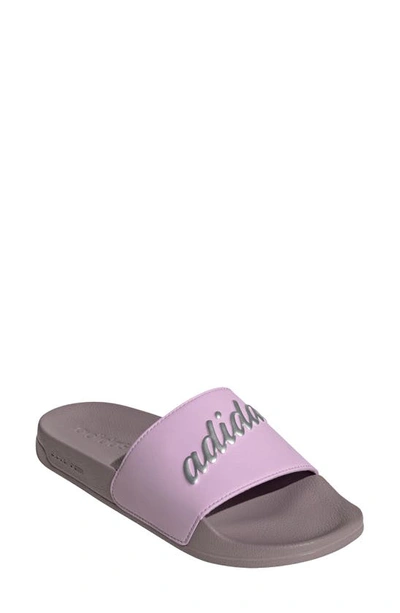 Adidas Originals Adilette Shower Slide Sandal In Fig/ Silver Met./ Lilac