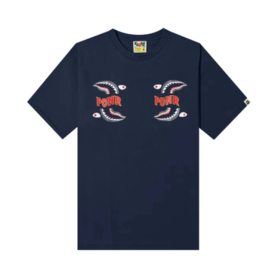 Pre-owned Bape Shark Ponr Relaxed Fit Tee 'navy' In Blue