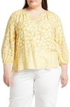 Wit & Wisdom Pintuck Balloon Sleeve Top In Desert Gold/ Natural