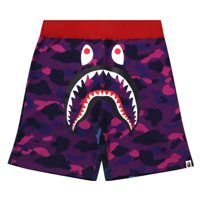 Pre-owned Bape Crazy Camo Shark Sweat Shorts 'purple'