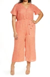 Bobeau Sidd Short Sleeve Wide Leg Crop Jumpsuit In Pebble Tangerine