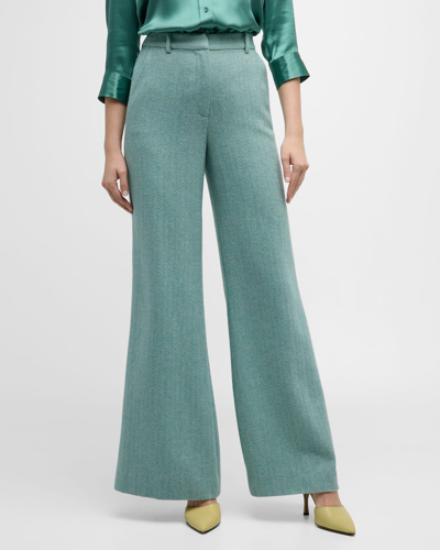 L Agence Pilar Wide-leg Wool-blend Pants In Green Herringbone