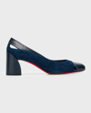 CHRISTIAN LOUBOUTIN MISS DUVETTE MIXED LEATHER RED SOLE PUMPS