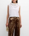 Natori Sleeveless Funnel-neck Cotton Poplin Shirt In White