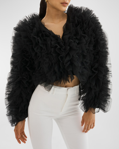 Lamarque Britny Layered Tulle Crop Jacket In Black