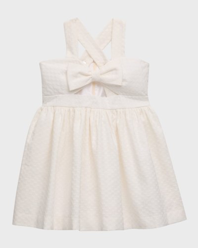 Helena Kids' Girl's Pique Peek A Bow Dress In White