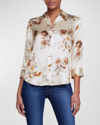 L Agence Dani Floral-print Silk Shirt In Green Jasper Mlti