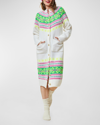 Lingua Franca Nora Raglan-sleeve Fair Isle Sweater Dress In Cream Multi