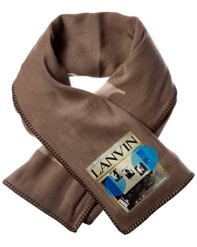 Lanvin Logo Wool & Silk-blend Scarf In Blue