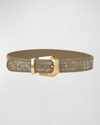 Versace Barocco Jacquard Mixed-media Belt In 2kf4v Beige Beige