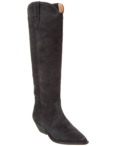 Isabel Marant Denvee Suede Cowboy Boots In Faded Black