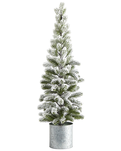 Nearly Natural 3ft Flocked Christmas Artificial Pine Tree In Green