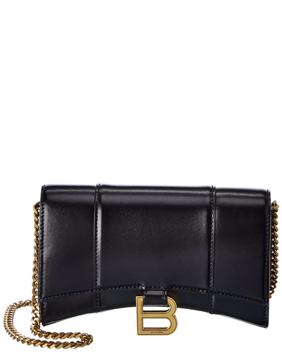 Balenciaga Hourglass Leather Wallet On Chain In Black