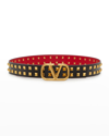 Valentino Garavani Vlogo Double Rockstud Leather Belt In Nero Rouge