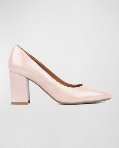 Aquatalia Peony Patent Leather Block-heel Pumps In Beige