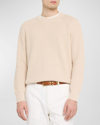 Brunello Cucinelli Men's Cotton Ribbed Crewneck Sweater In Beige