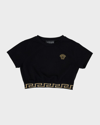 VERSACE GIRL'S MEDUSA EMBROIDERY CROPPED T-SHIRT