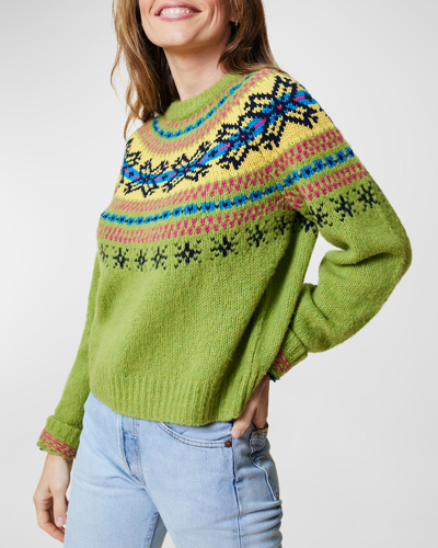Lingua Franca Nora Raglan-sleeve Fair Isle Knit Sweater In Green Multi