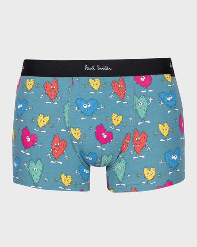 Paul Smith Men's Furry Heart-print Trunks In Blues