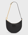 Valentino Half-moon Leather Shoulder Bag With Chain Strap In Nero