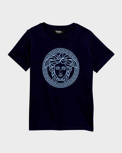 Versace Kids' Boys Navy Blue Medusa Cotton T-shirt